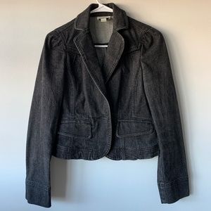 Ann Taylor Loft Black Cropped Denim Blazer Jacket Size 0